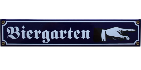 Biergarten mit Hand nach rechts Emaille Schild Nr. 1650