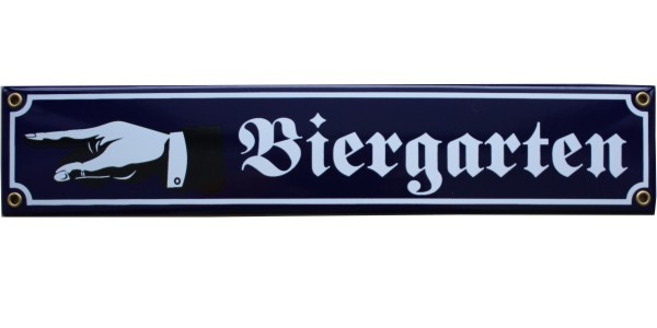 Biergarten mit Hand nach links Emaille Schild Nr. 1651