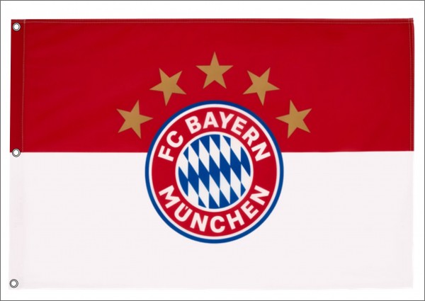 FC Bayern Fahne Originalware Flagge 120 x 180 cm Motiv Logo 5 Sternen mit 3 Ösen Nr. 1524